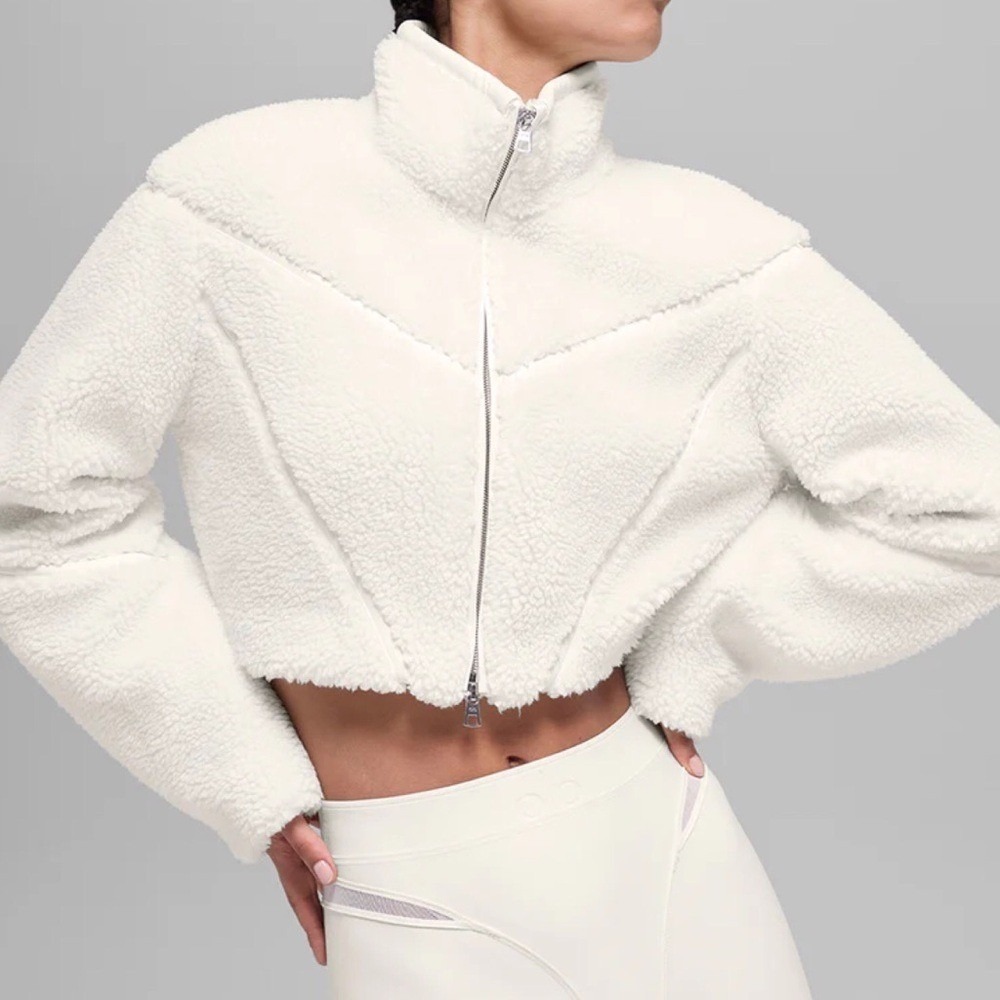 Alo Yoga Sherpa Cropped Slope Side Jacket Ivory XS